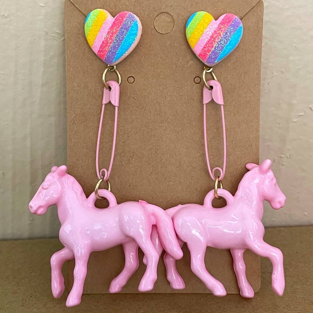 Pink Pony club Rainbow Heart earrings